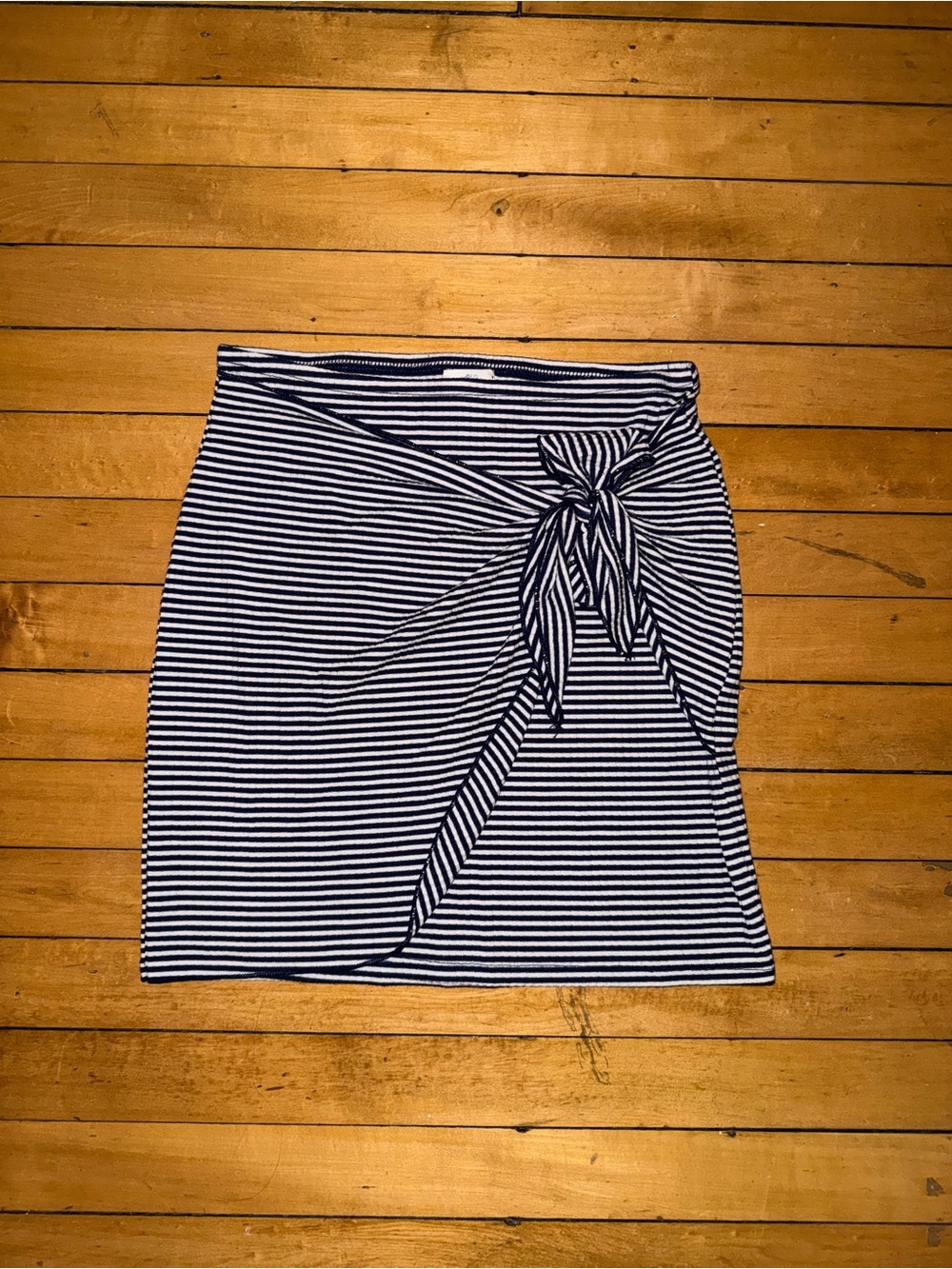 Blue Rain Navy and White Striped Tie-Front Mini Skirt